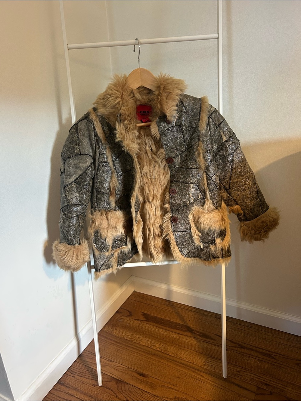 Kids 100% Leather & Fur-Trim Jacket - Taupe & Tan